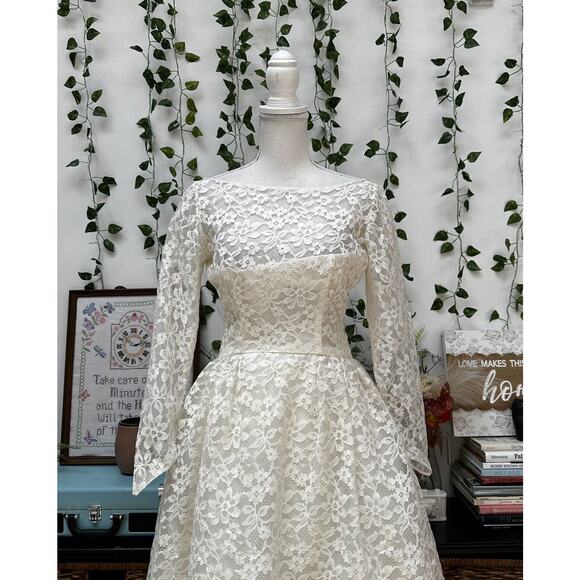 Vintage 60s White Lace Tea Dress Bridal Wedding Lorrie Deb Mod Party XS/S - Picture 3 of 12